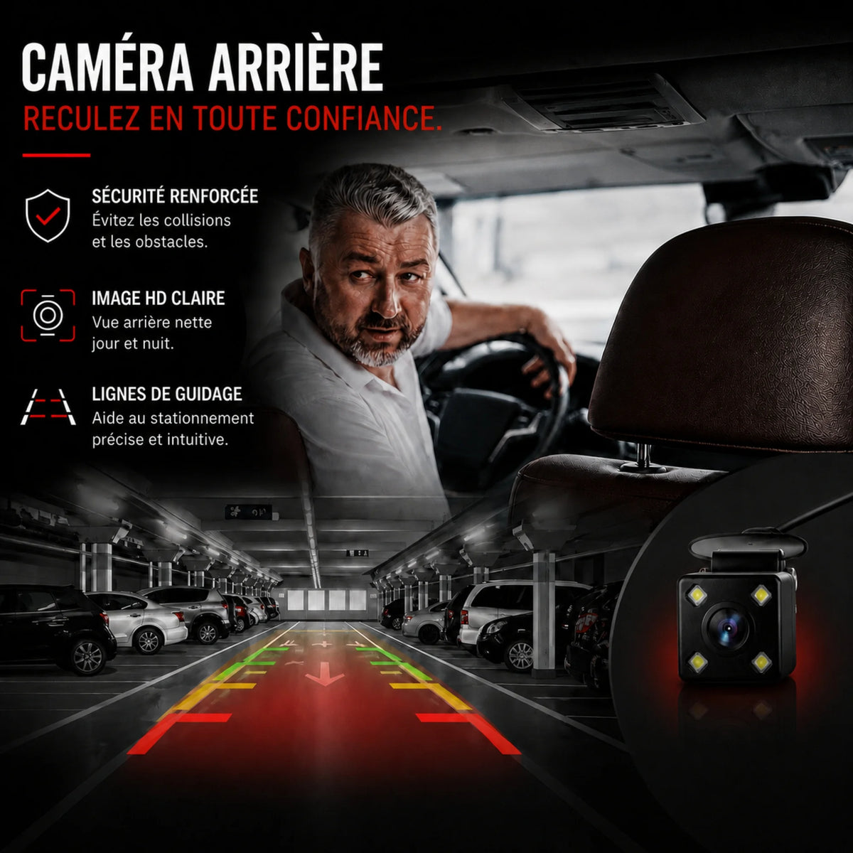 Vue rapprochée du boîtier de la dashcam