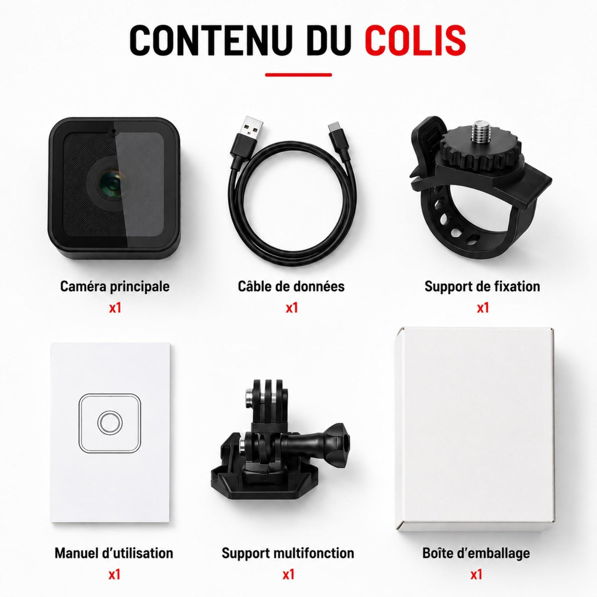 Caméra CS03 et accessoires du colis