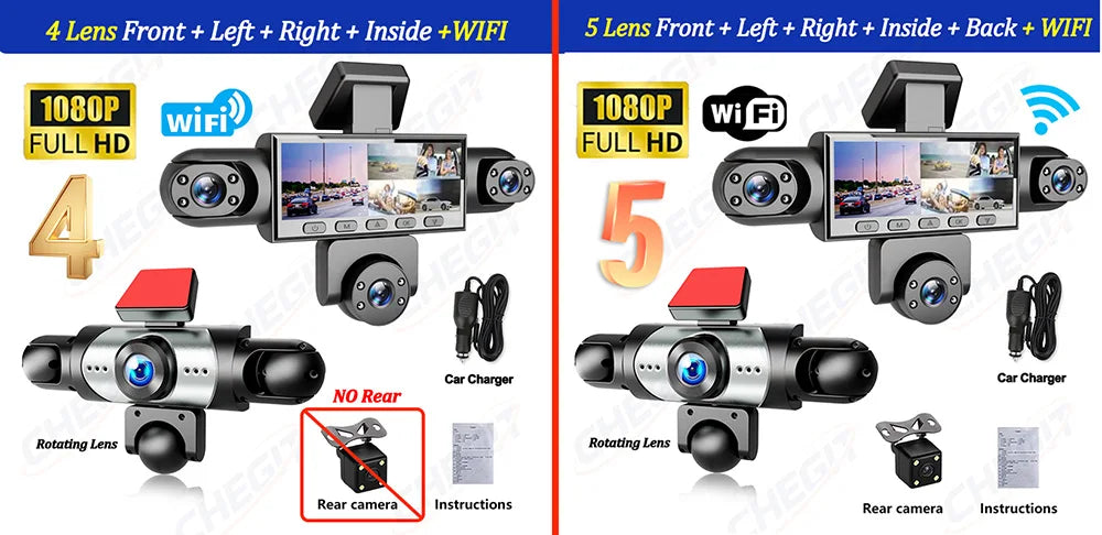 Dashcam voiture WDSZKMYF 5 canaux 1080P 360 – détails