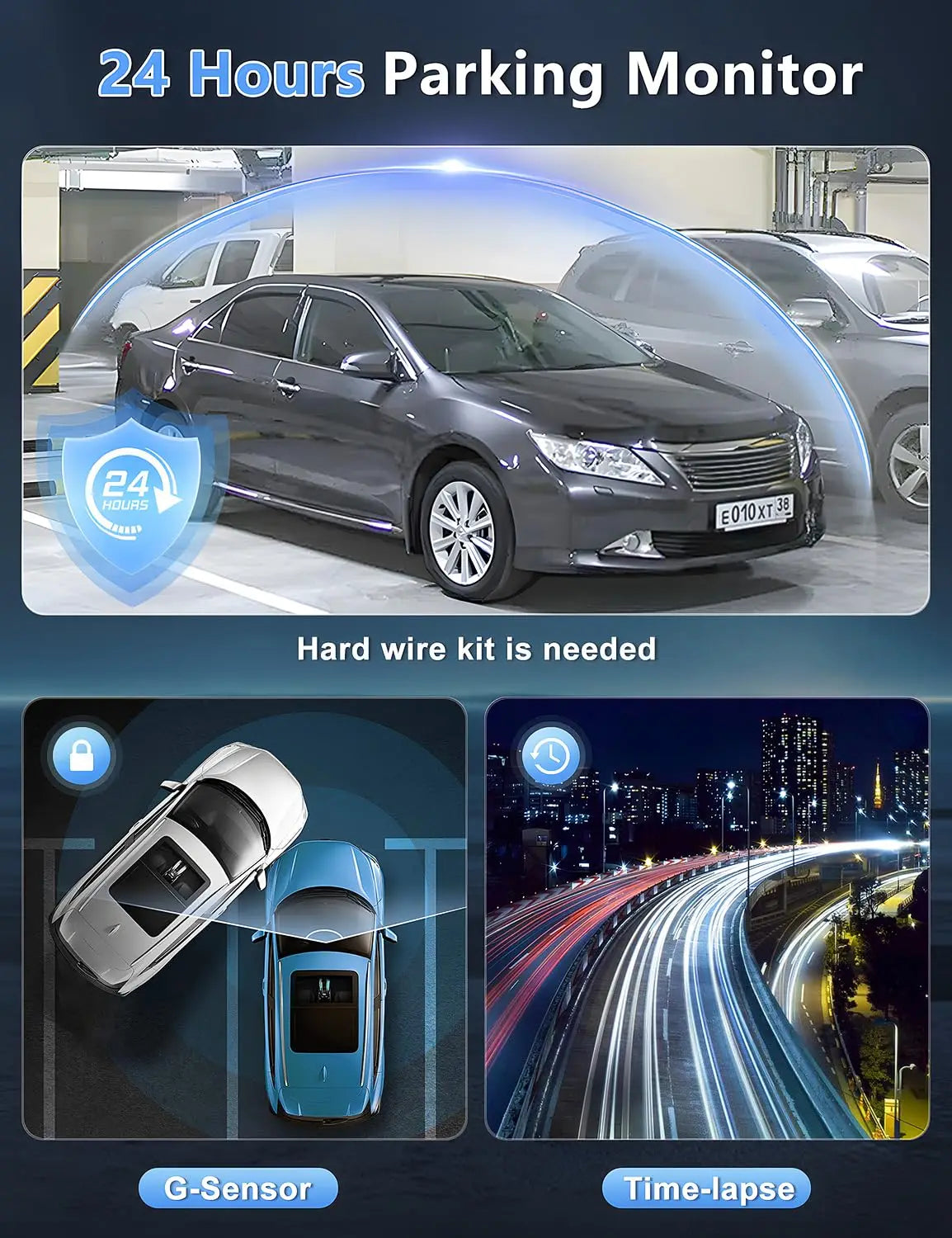 Dashcam voiture Kocam 4K UHD double objectif WiFi – vue technique
