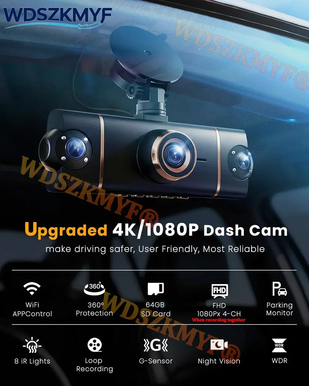 Dashcam voiture 4 canaux 4K UHD 360 – présentation