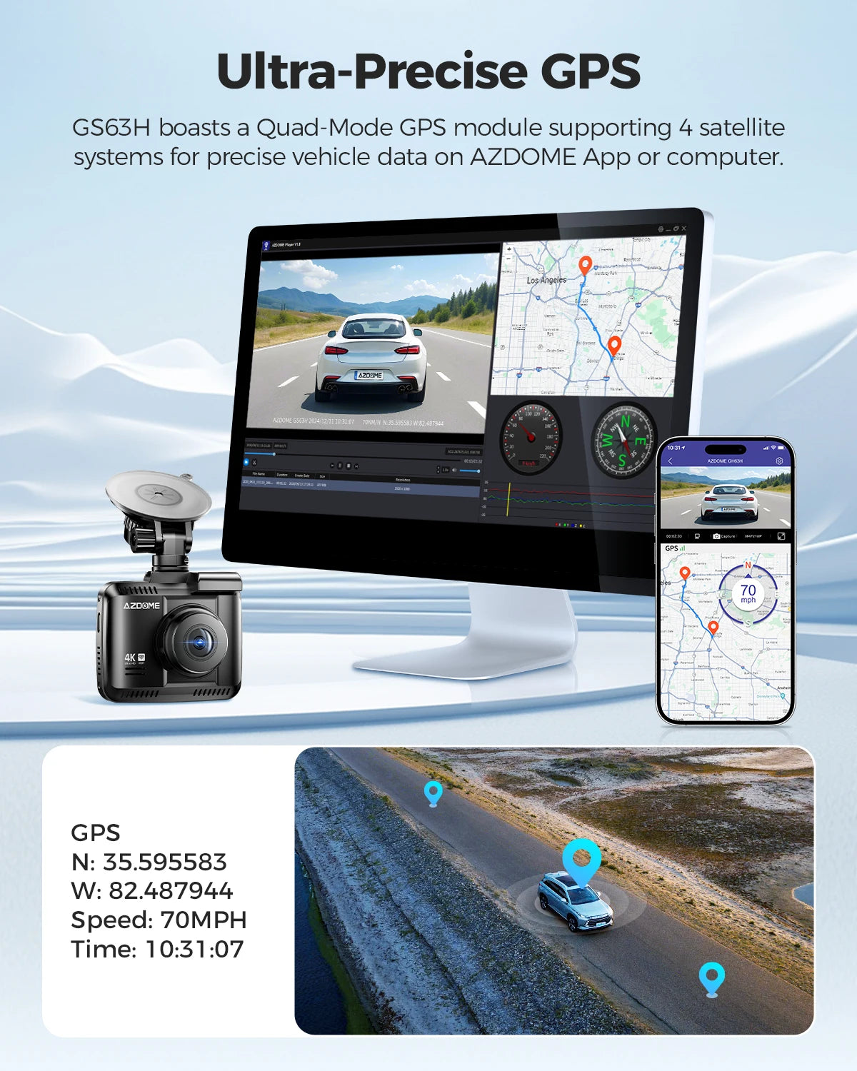 Dashcam AZDOME GS63H 4K Sony STARVIS – vue détaillée