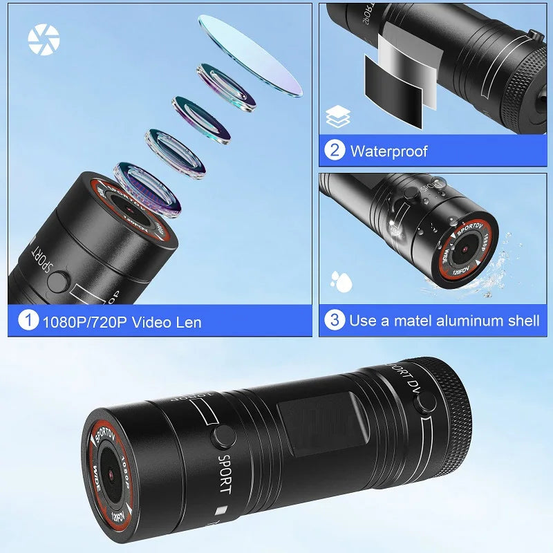 Mini caméra sport 1080P LED étanche – vue technique