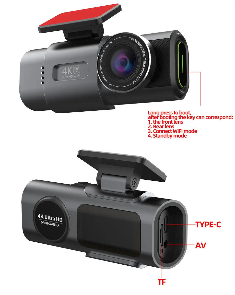 Dashcam voiture Acceo 4K UHD WiFi GPS externe – vue technique