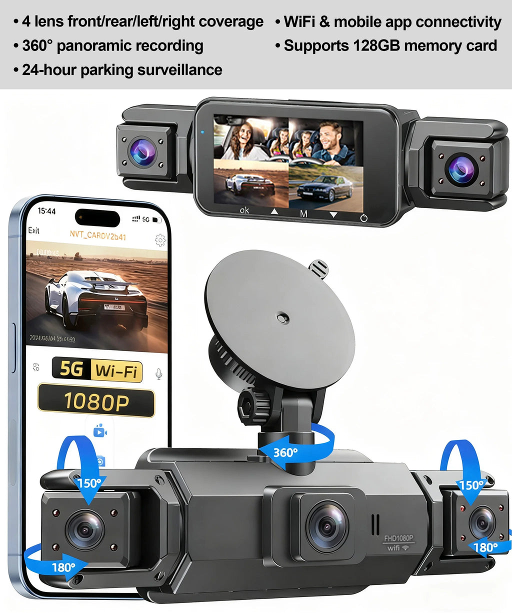 Dashcam voiture etymoofox 4 canaux WiFi rétroviseur – détails
