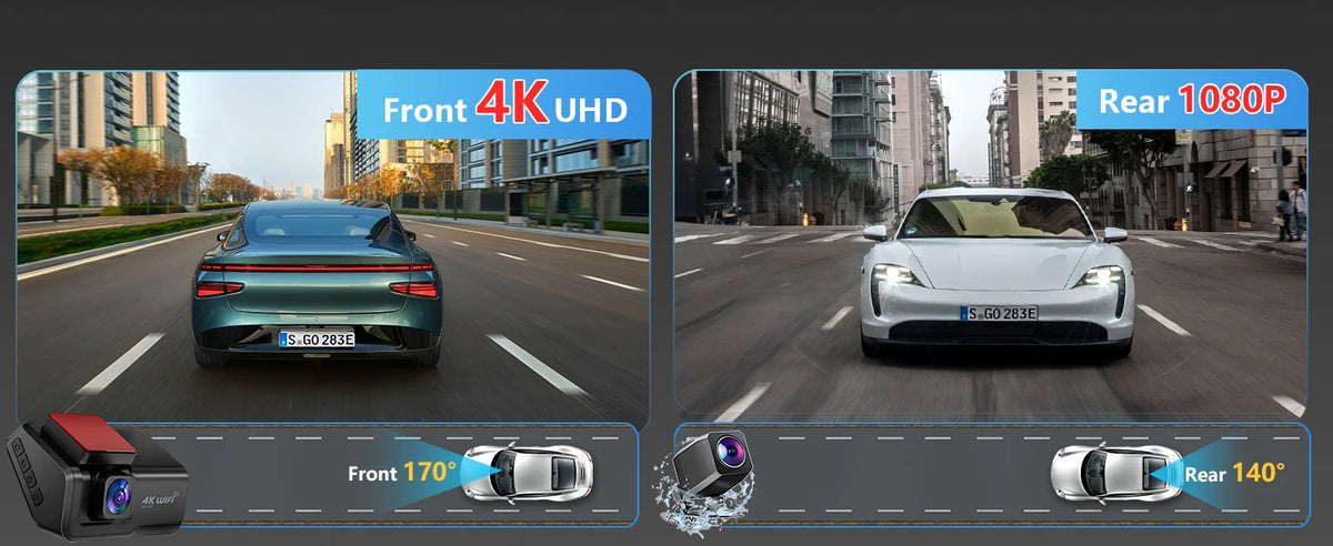 Dashcam voiture Kocam 4K UHD double objectif WiFi – aperçu