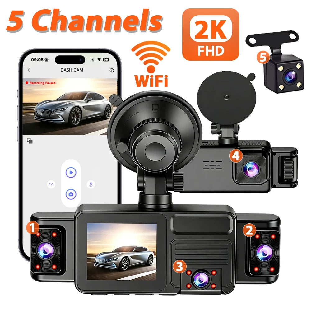 Dashcam voiture 5 canaux 360 degrés 2K