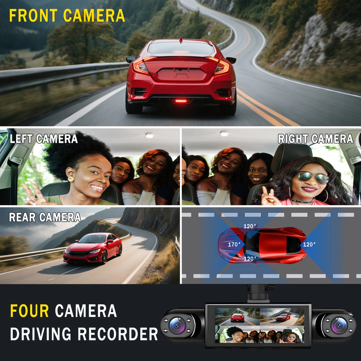Dashcam voiture GMAIPOP 4 canaux 360 vision nocturne – détails