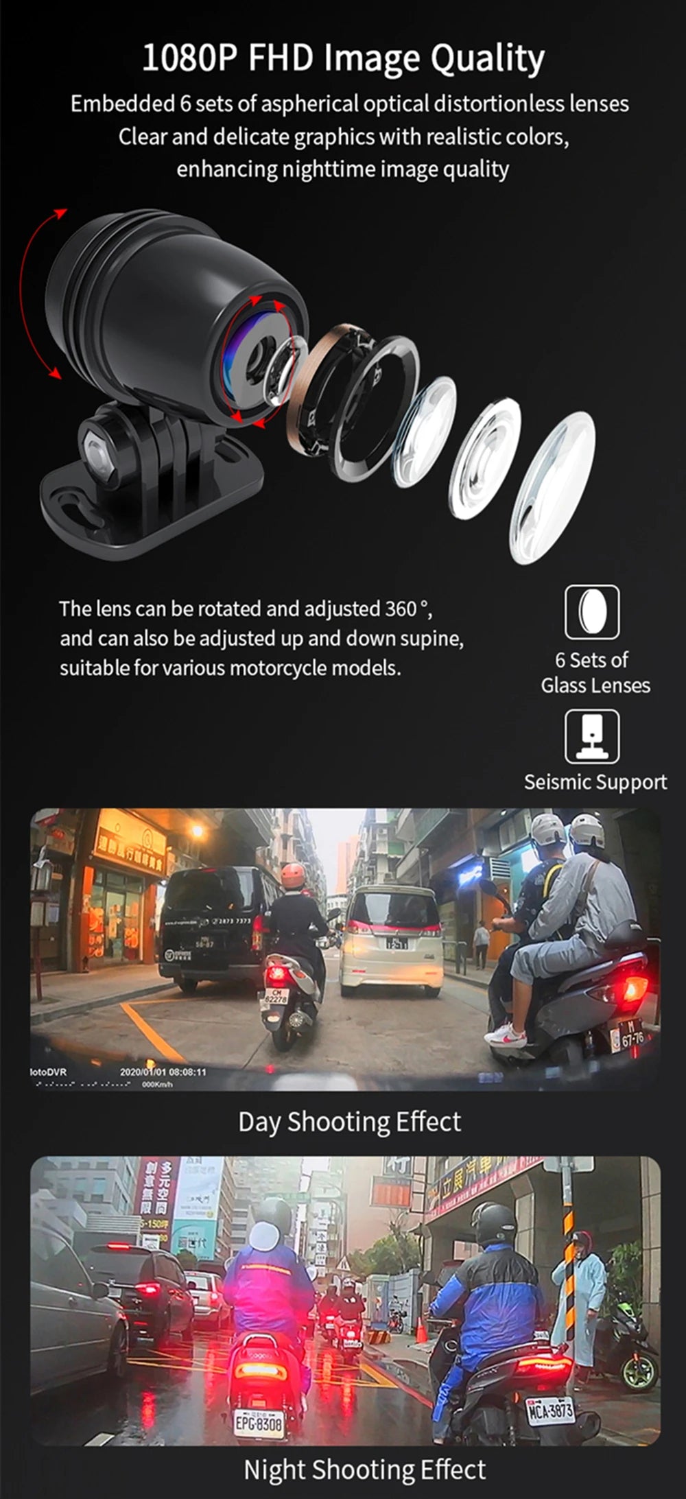 Dashcam moto Kocam 1080P GPS WiFi étanche – aperçu