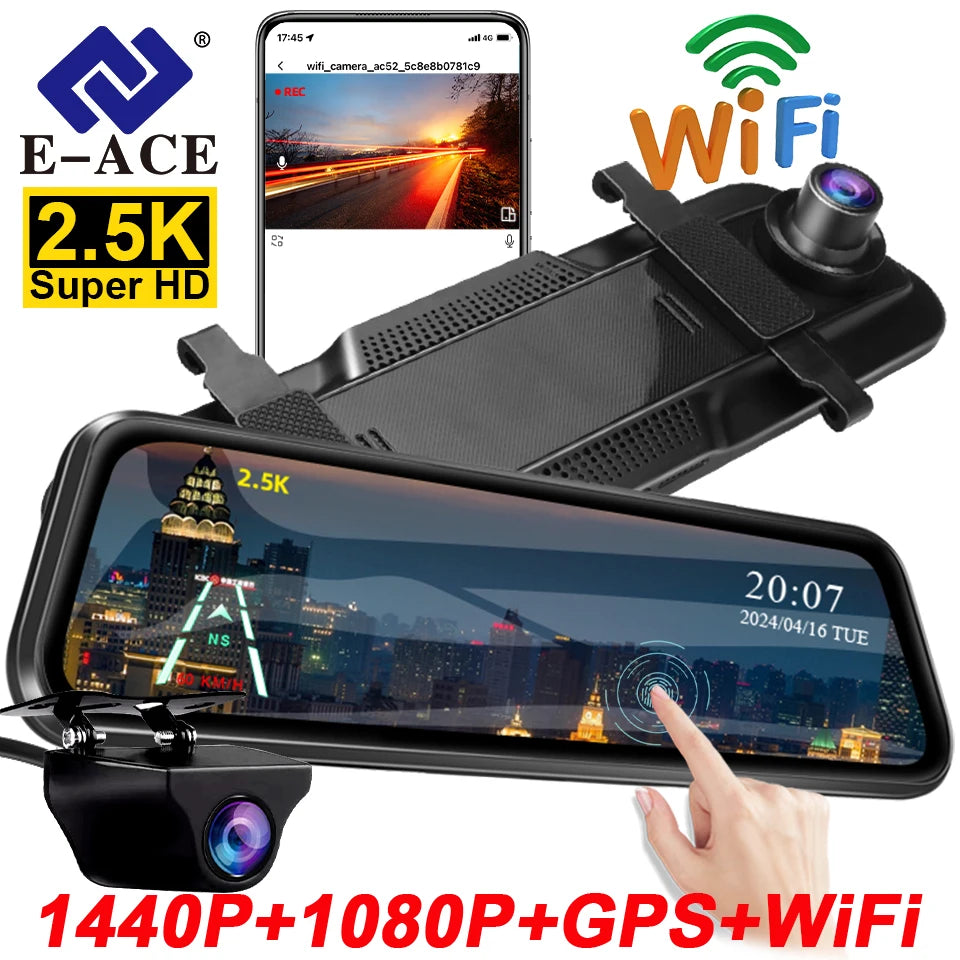 Dashcam rétroviseur E-ACE 2.5K GPS WiFi