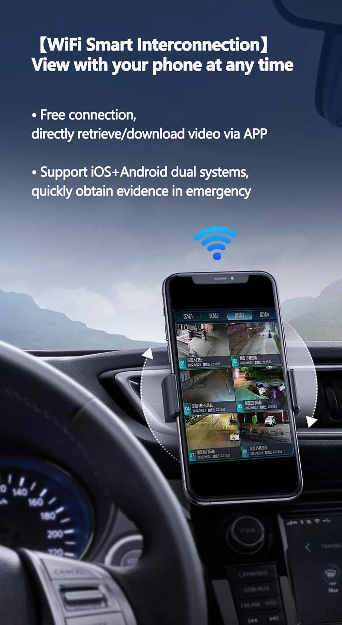Dashcam voiture etymoofox 4 canaux WiFi rétroviseur – aperçu