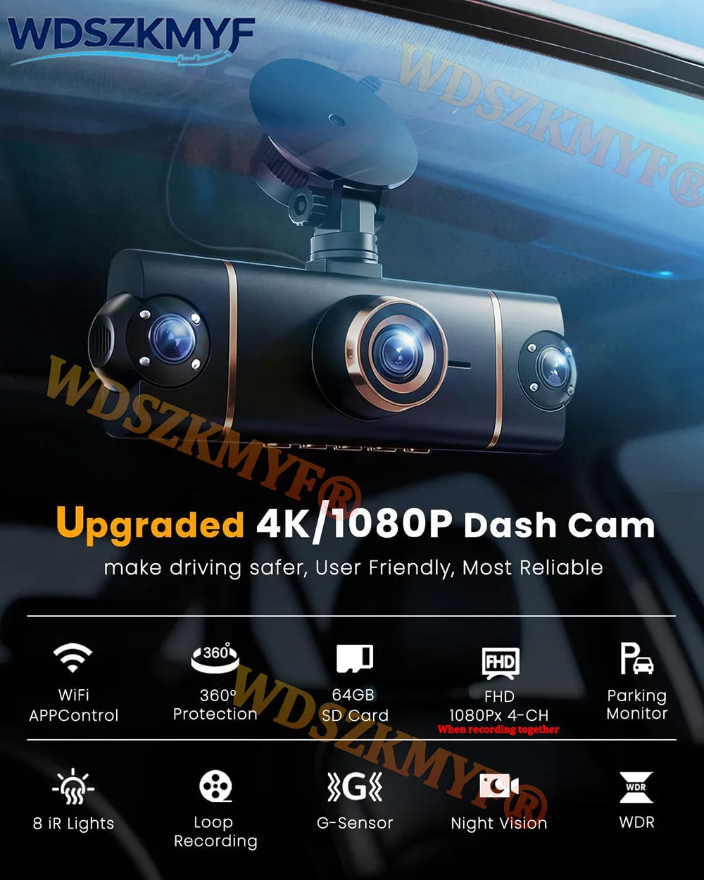 Dashcam voiture 4 canaux 4K UHD 360 – aperçu