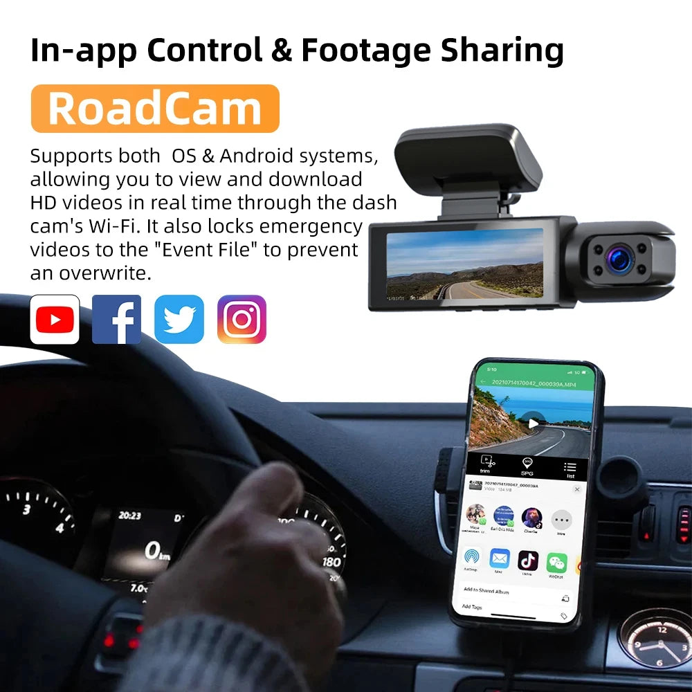 Dashcam voiture GMAIPOP double 1080P WiFi intérieur – vue détaillée