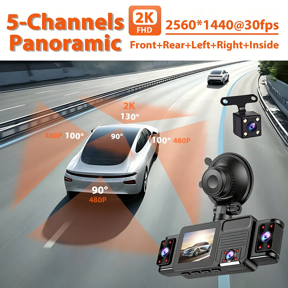 Dashcam voiture 5 canaux 360 degrés 2K – vue détaillée