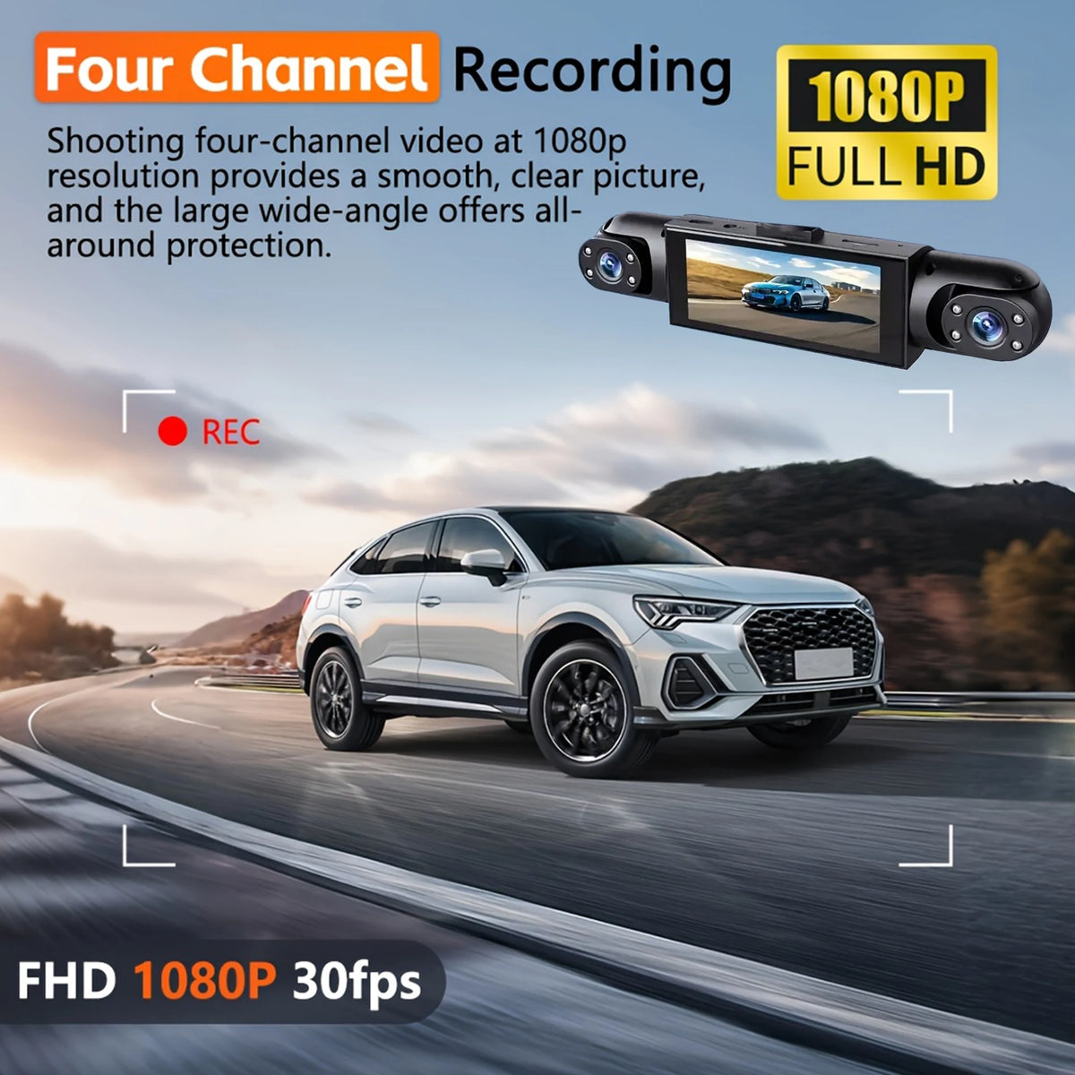 Dashcam voiture GMAIPOP 4 canaux 360 vision nocturne – aperçu produit