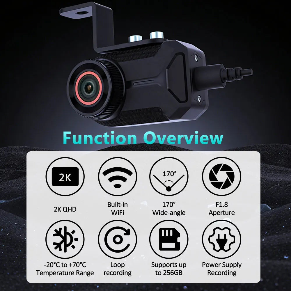 Dashcam moto 2K WiFi IP66 GPS interne – aperçu