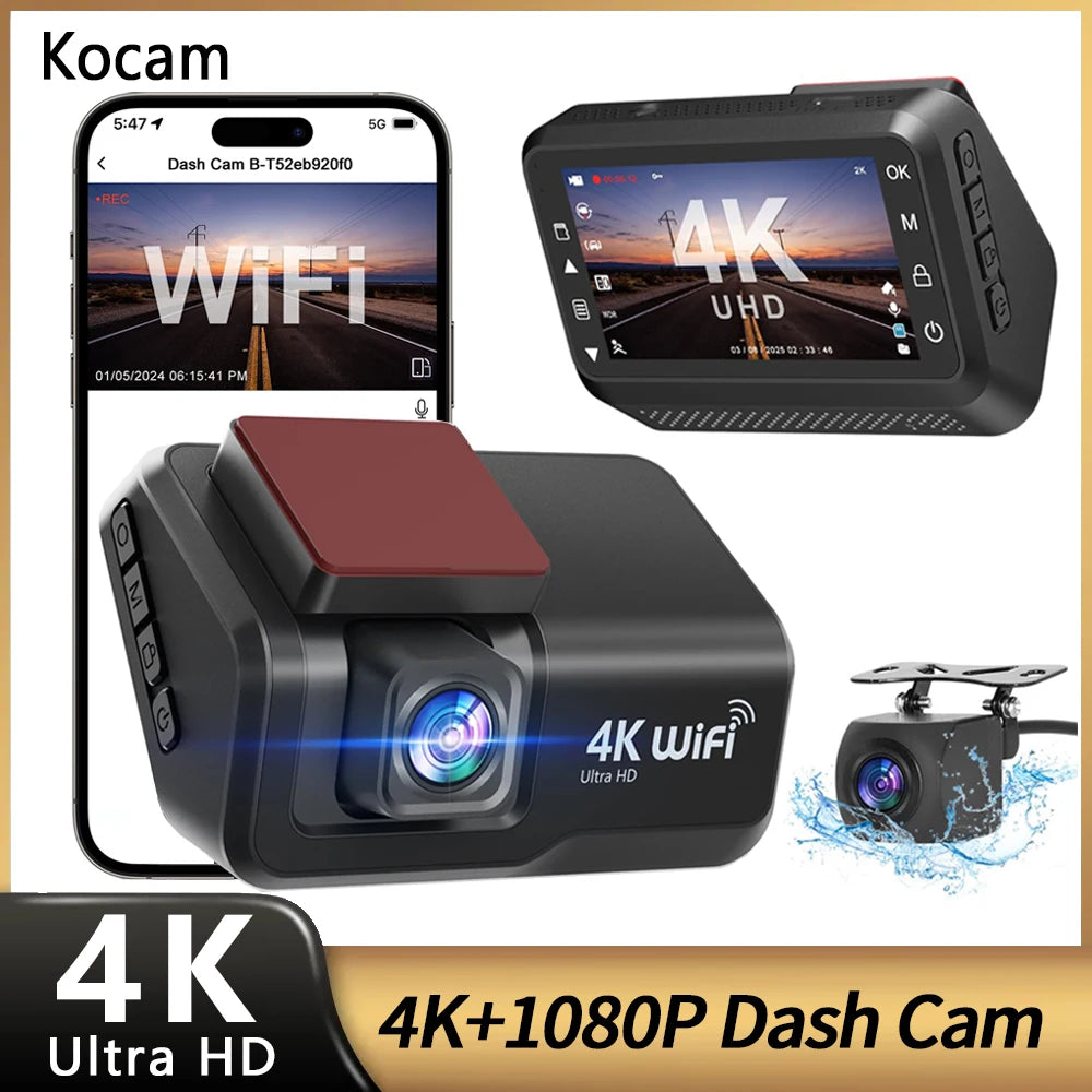 Dashcam voiture Kocam 4K UHD double objectif WiFi