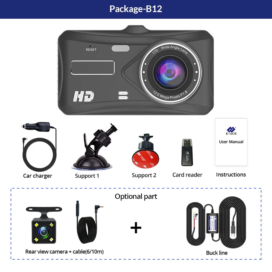 Dashcam rétroviseur Acceo 4 pouces tactile 1080P – vue technique
