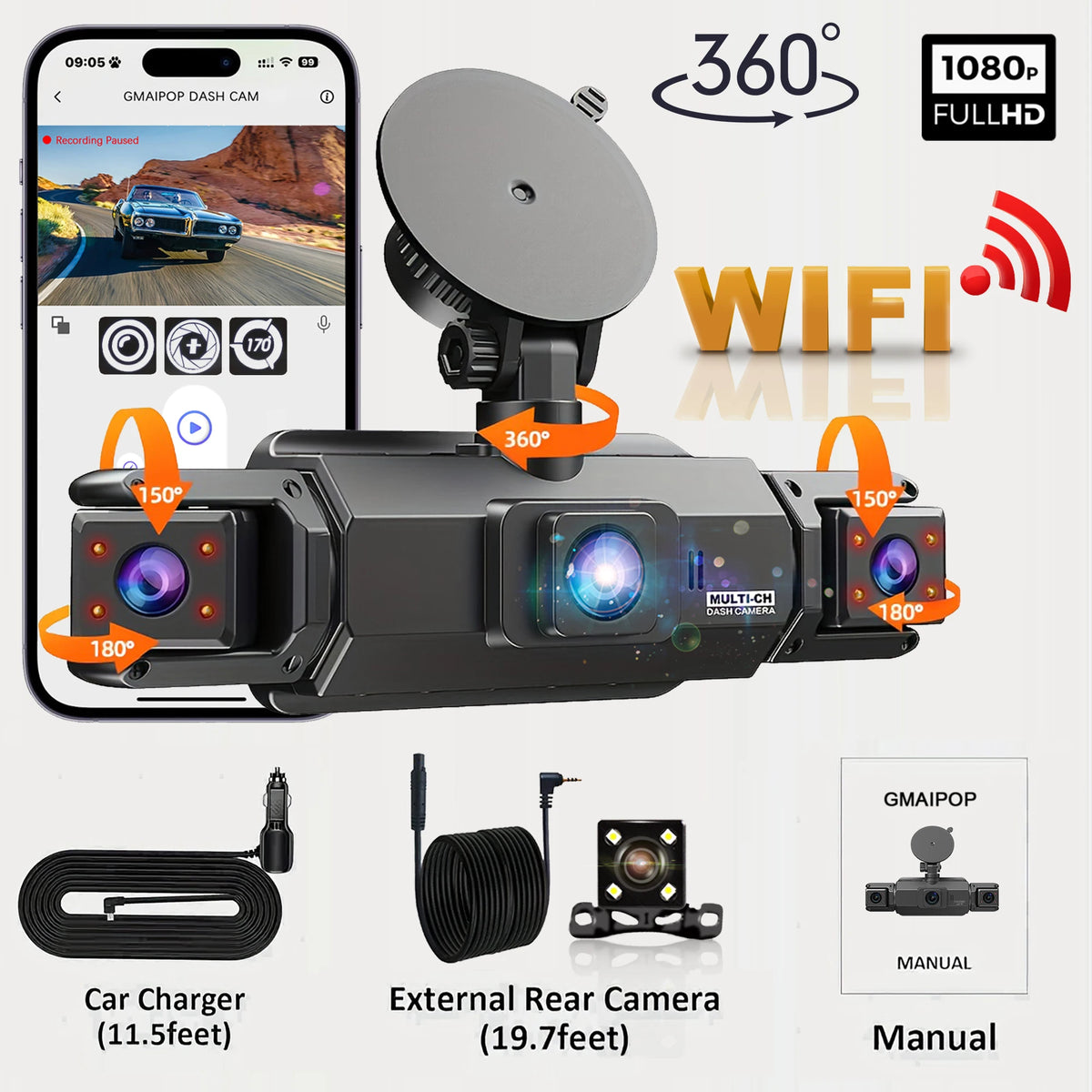 Dashcam voiture 4 canaux 1080P GMAIPOP hardwire – photo 33