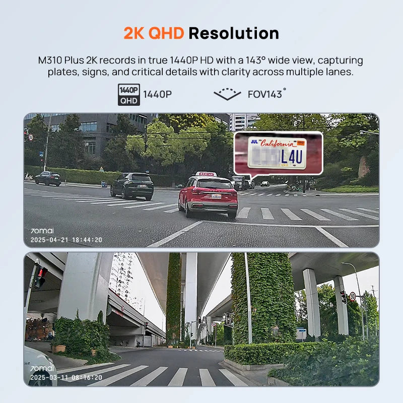 Dashcam 70mai M310 Plus 2K 1440P – vue détaillée