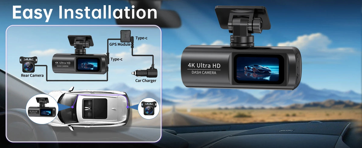 Dashcam voiture Kocam 4K UHD WiFi GPS externe – détails