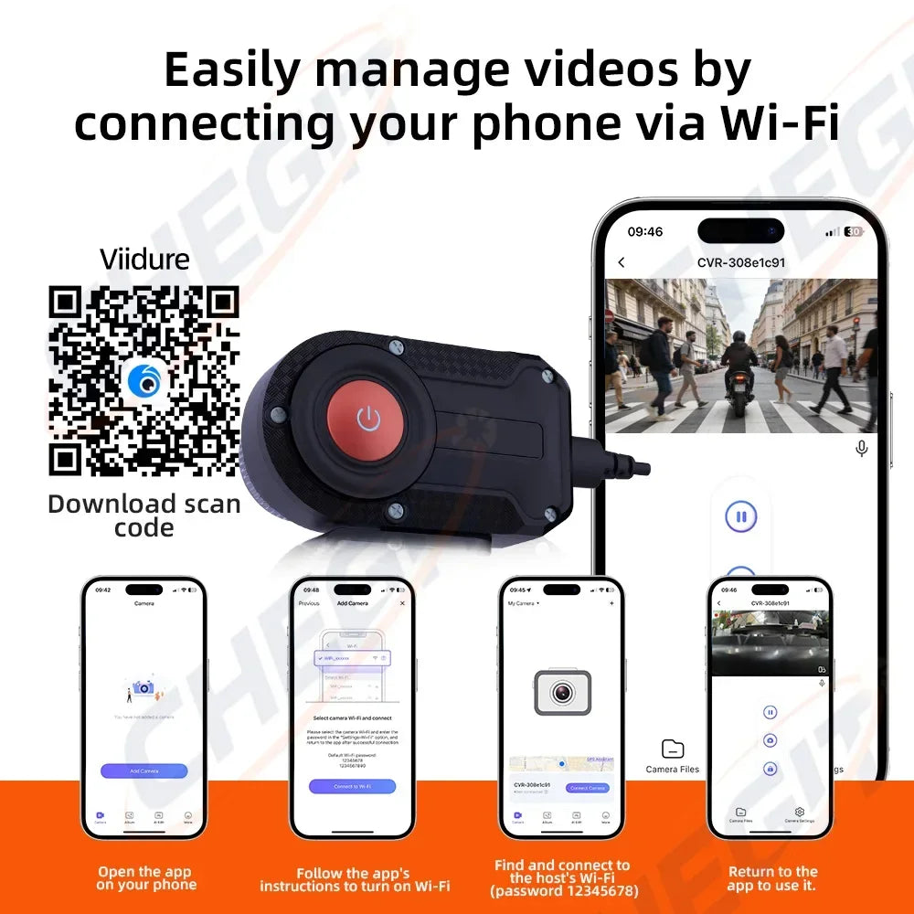 Dashcam moto 2K WiFi IP66 GPS interne – aperçu produit