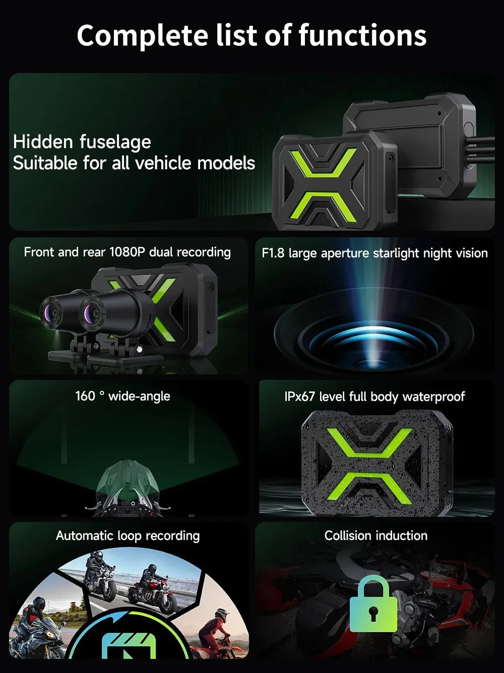 Dashcam moto JIUYIN Full HD 1080P étanche – photo 16