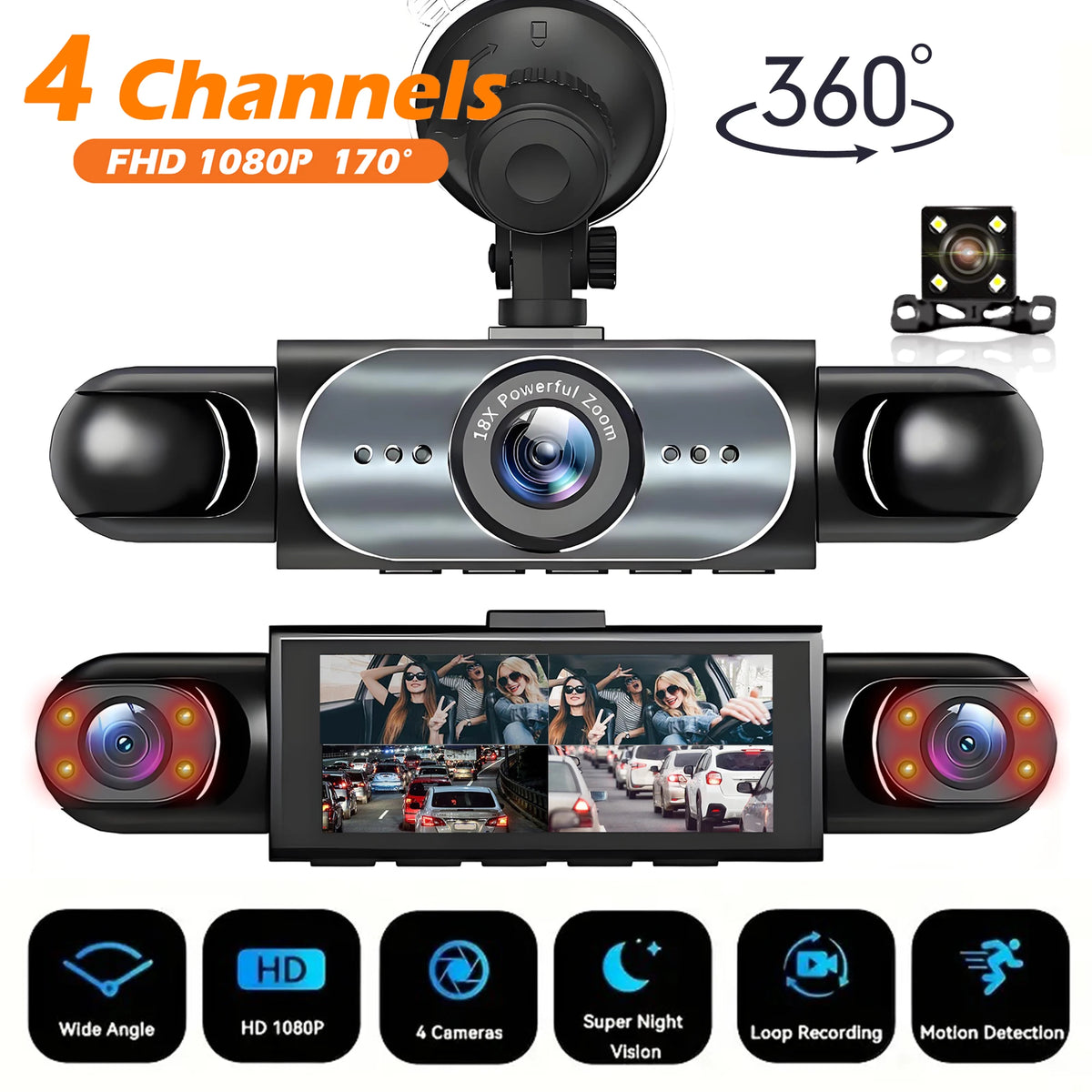 Dashcam voiture GMAIPOP 4 canaux 360 vision nocturne
