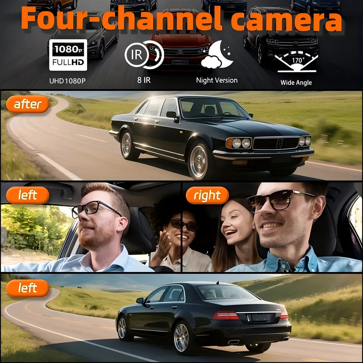 Dashcam voiture 4 canaux 1080P GMAIPOP hardwire – aperçu