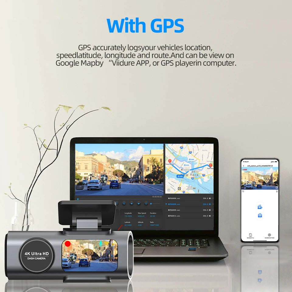 Dashcam voiture Acceo 4K UHD WiFi GPS externe – aperçu produit
