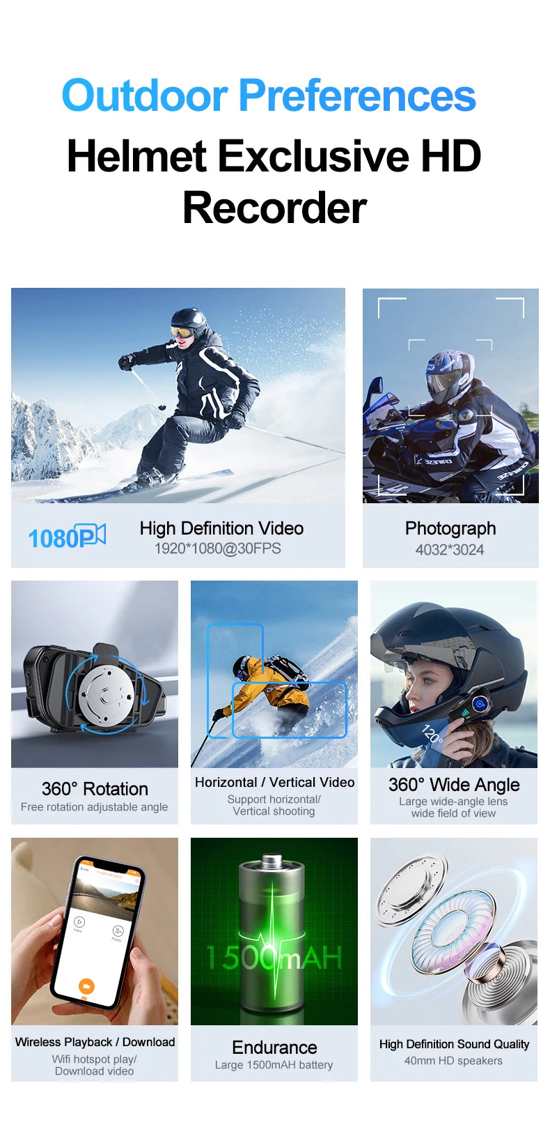 Casque moto Kebidumei caméra 1080P Bluetooth – photo 11