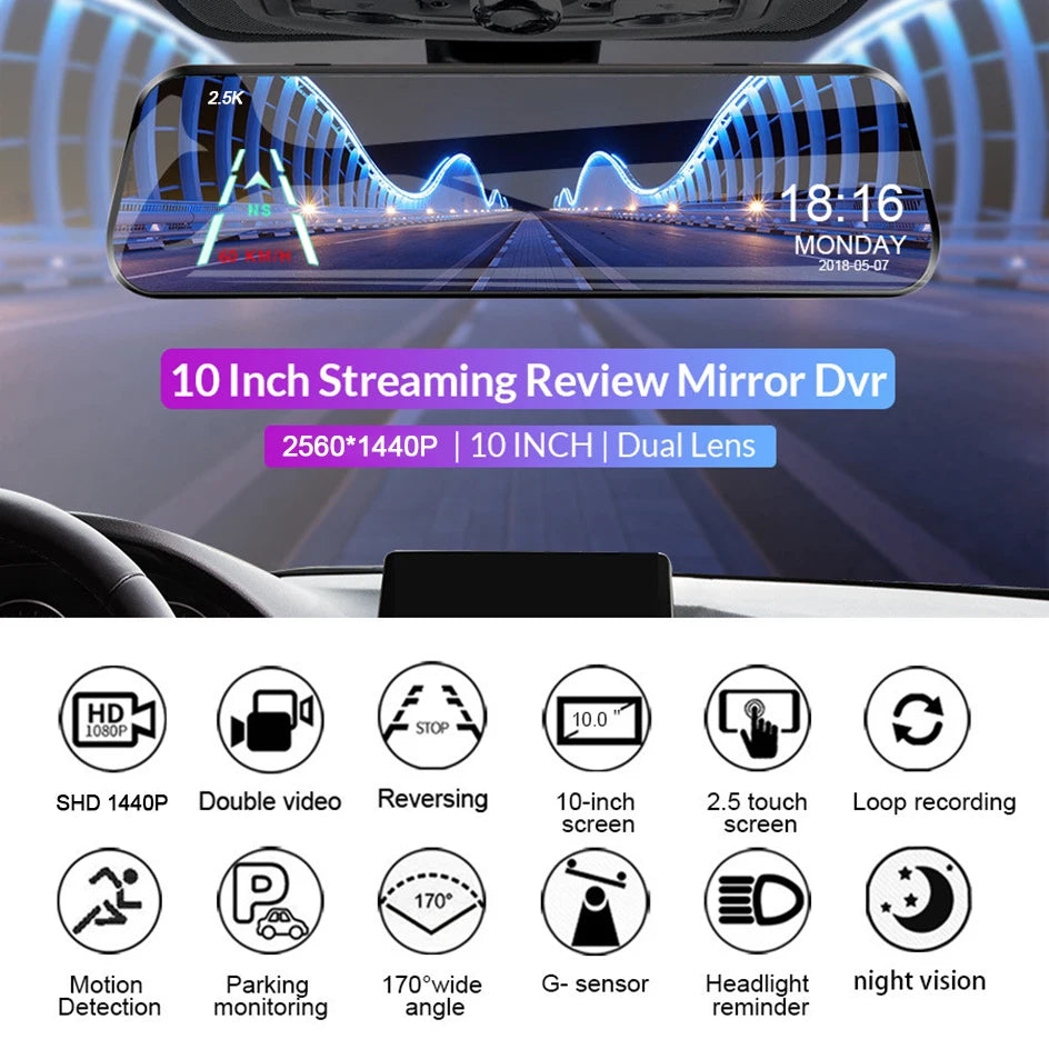 Dashcam rétroviseur E-ACE 2.5K GPS WiFi – détails