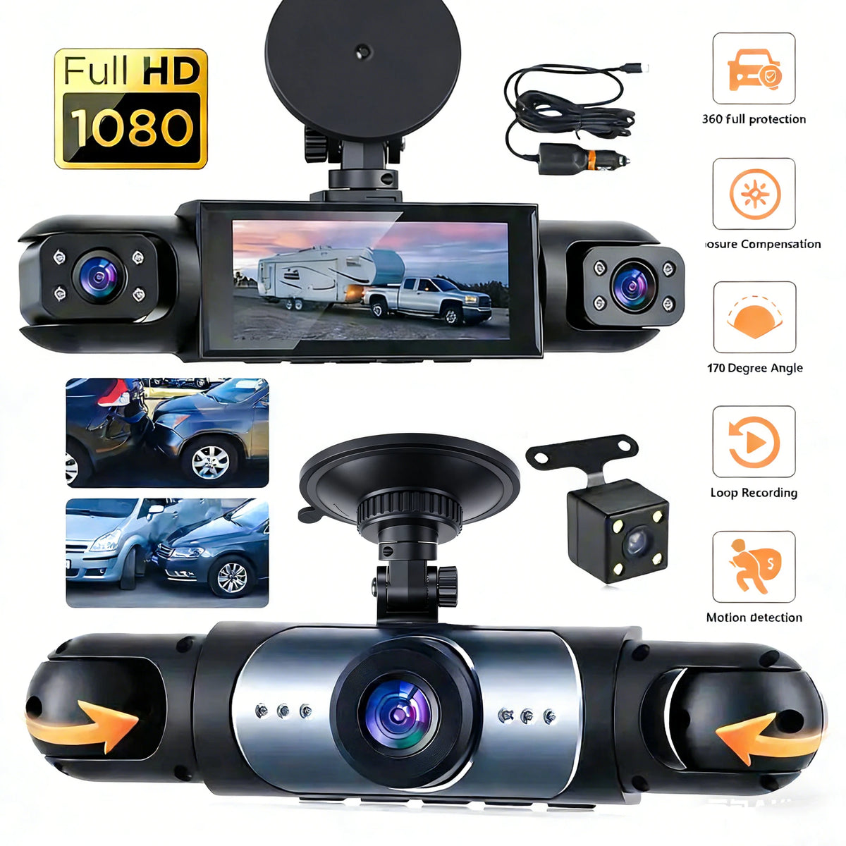 Dashcam voiture etymoofox 4 caméras écran tactile