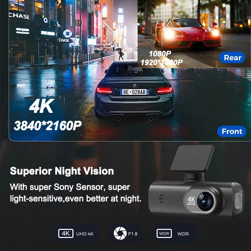 Dashcam voiture Kocam 4K UHD WiFi GPS externe – vue détaillée