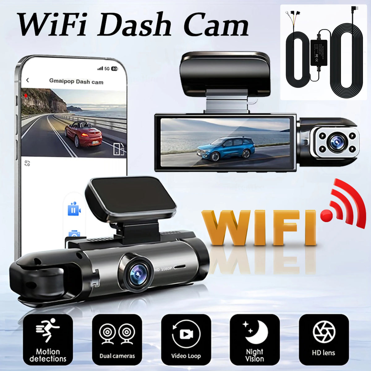 Dashcam voiture GMAIPOP double 1080P WiFi intérieur – photo 33