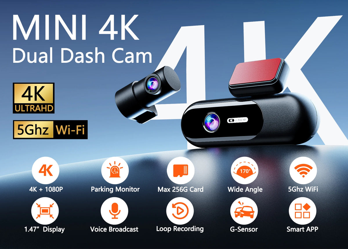 Dashcam voiture GMAIPOP 4K UHD HDR double – aperçu