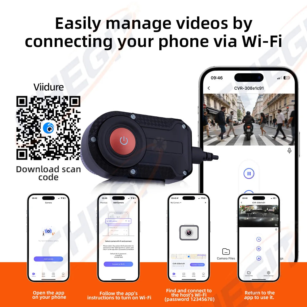 Dashcam moto 2K WiFi IP66 GPS interne – détails