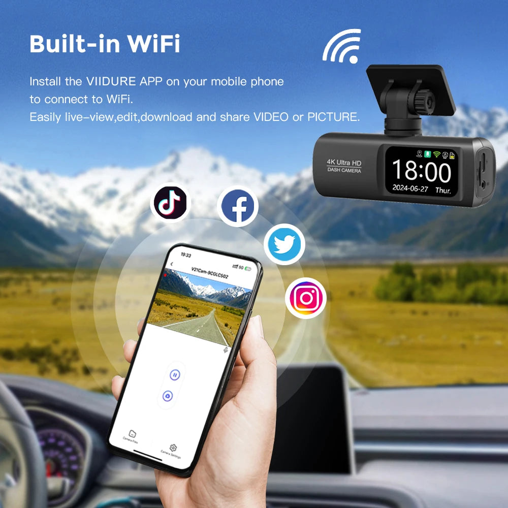 Dashcam voiture Kocam 4K UHD WiFi GPS externe – aperçu produit