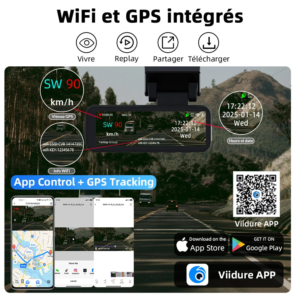 Dashcam voiture Acceo 4K + 2.5K double objectif – caractéristiques
