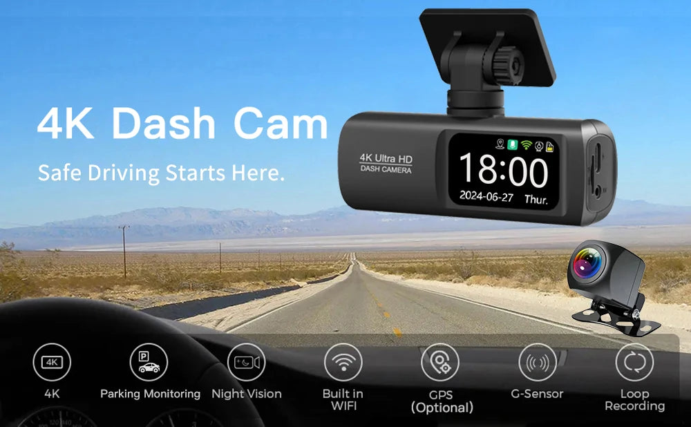 Dashcam voiture Kocam 4K UHD WiFi GPS externe – aperçu