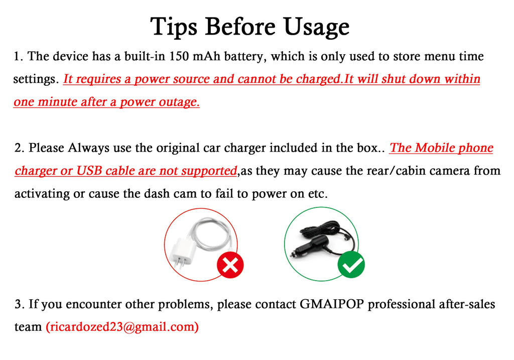 Dashcam voiture GMAIPOP double 1080P WiFi intérieur – détails