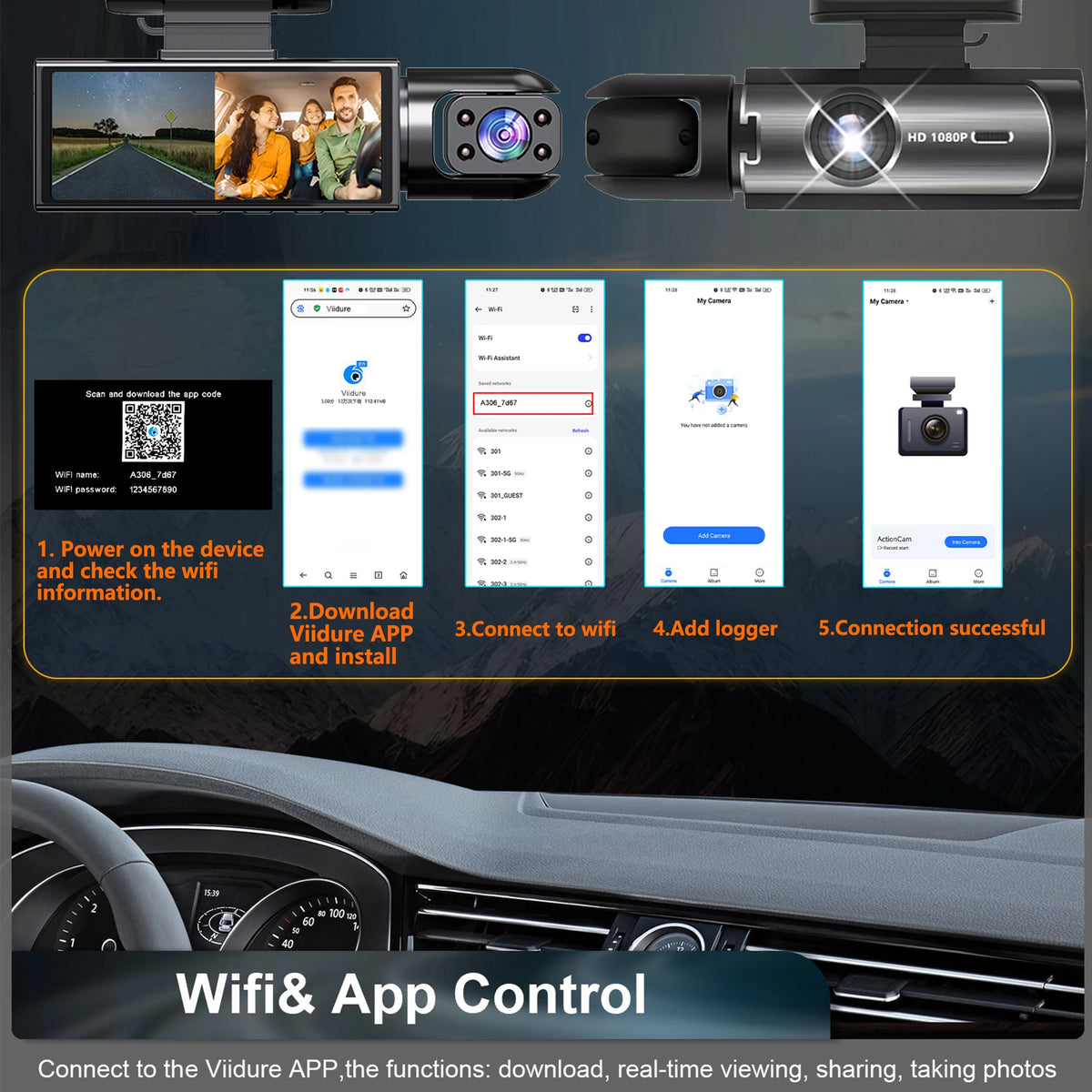Dashcam voiture GMAIPOP double 1080P WiFi intérieur – photo 12