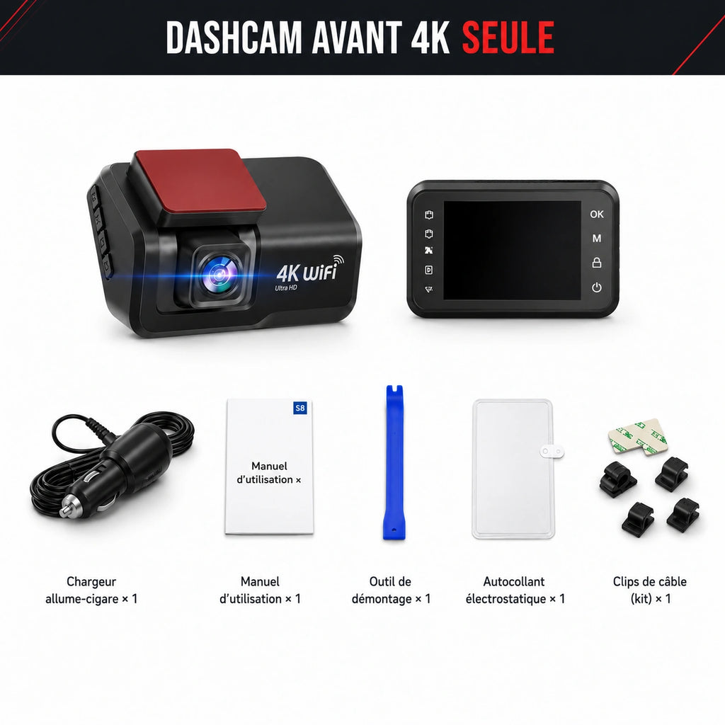 Dashcam Nomad 4K et accessoires du colis