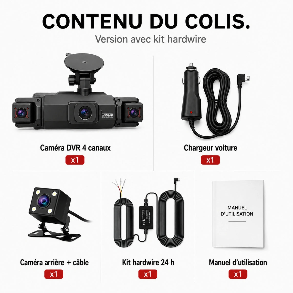 Kit Vigil avec dashcam, accessoires et hardwire