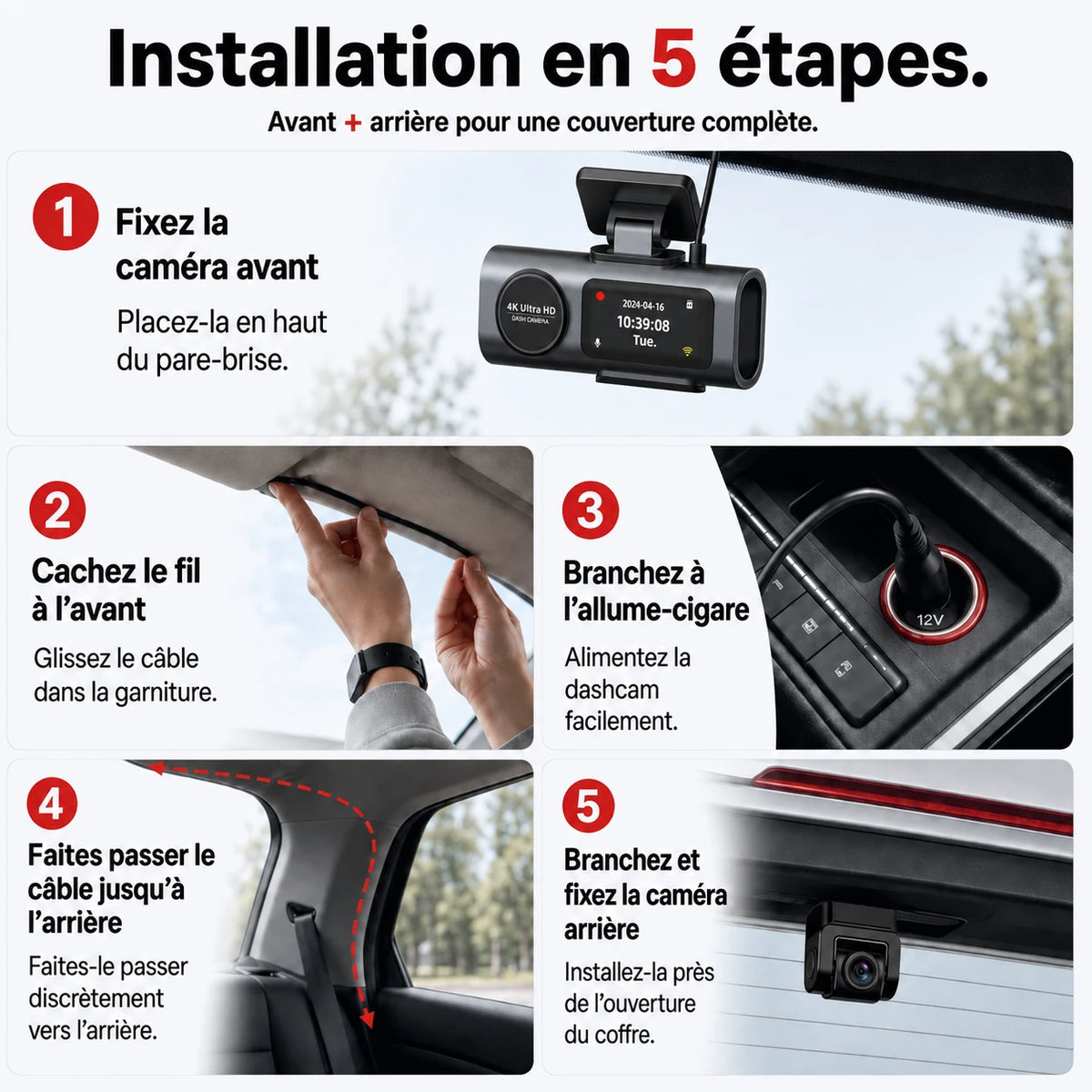 Étapes d’installation de la dashcam dans la voiture