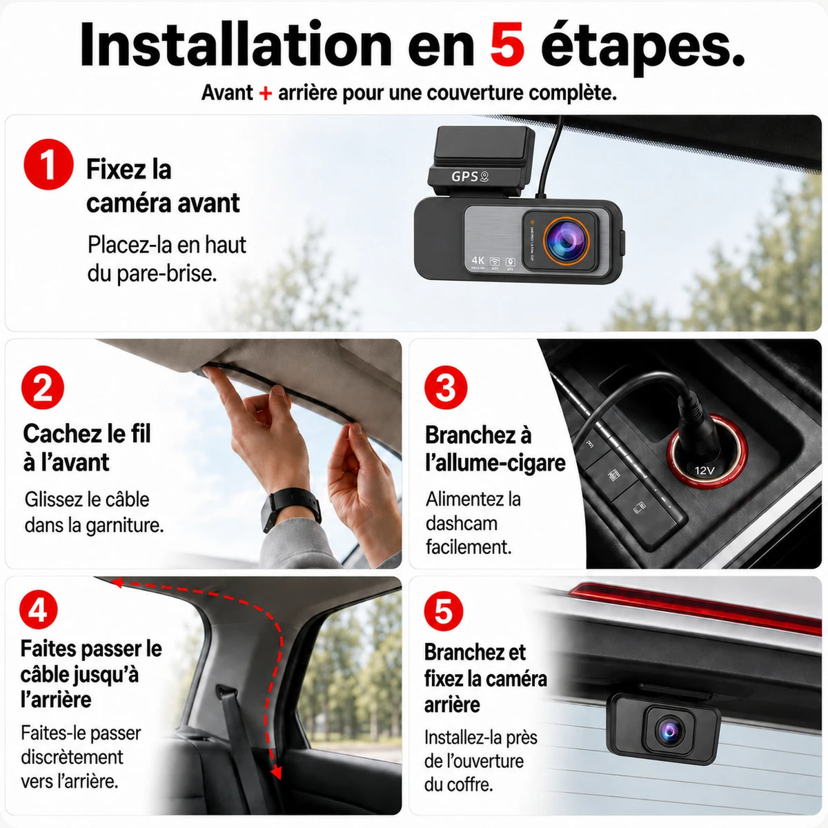 Étapes d’installation de la dashcam dans la voiture
