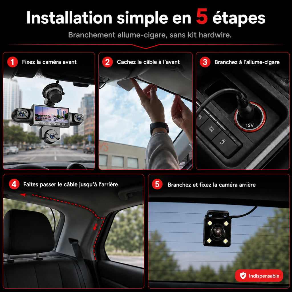 Étapes d’installation de la dashcam et des caméras