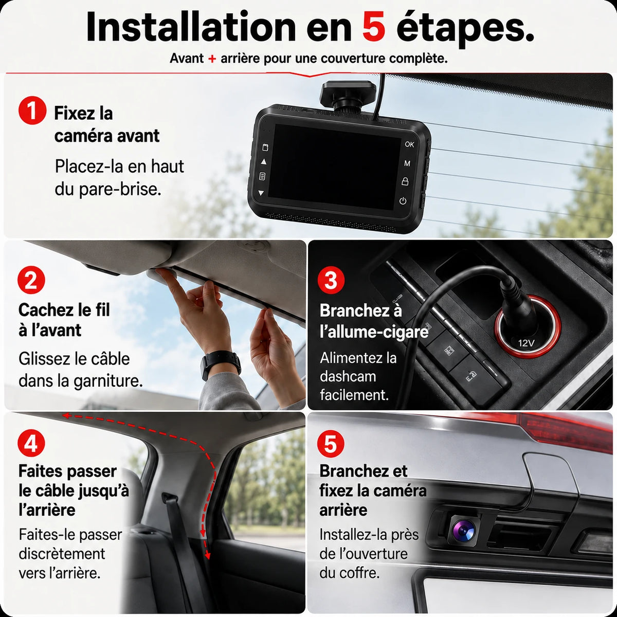 Étapes d’installation de la dashcam dans la voiture