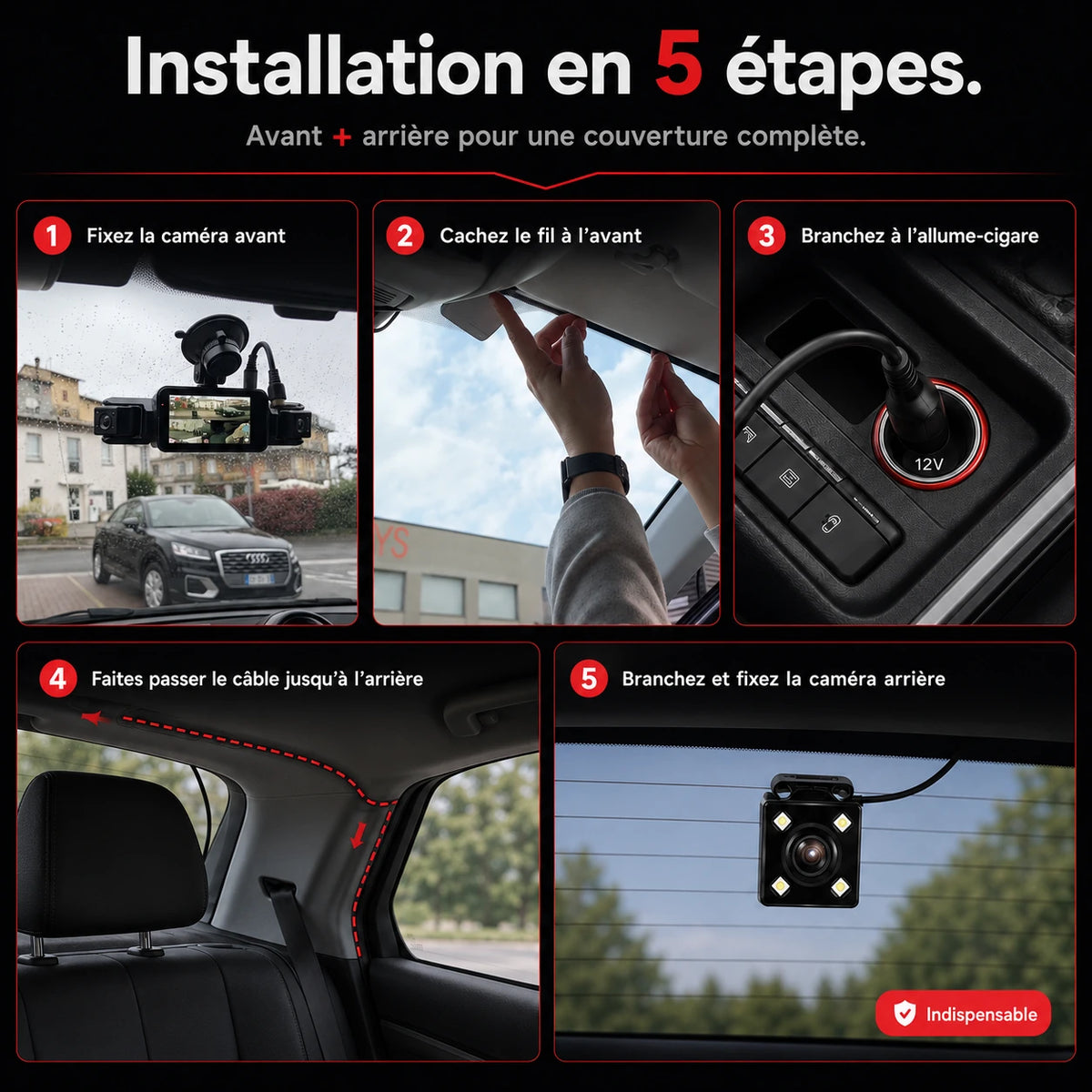 Étapes d’installation des caméras dans la voiture